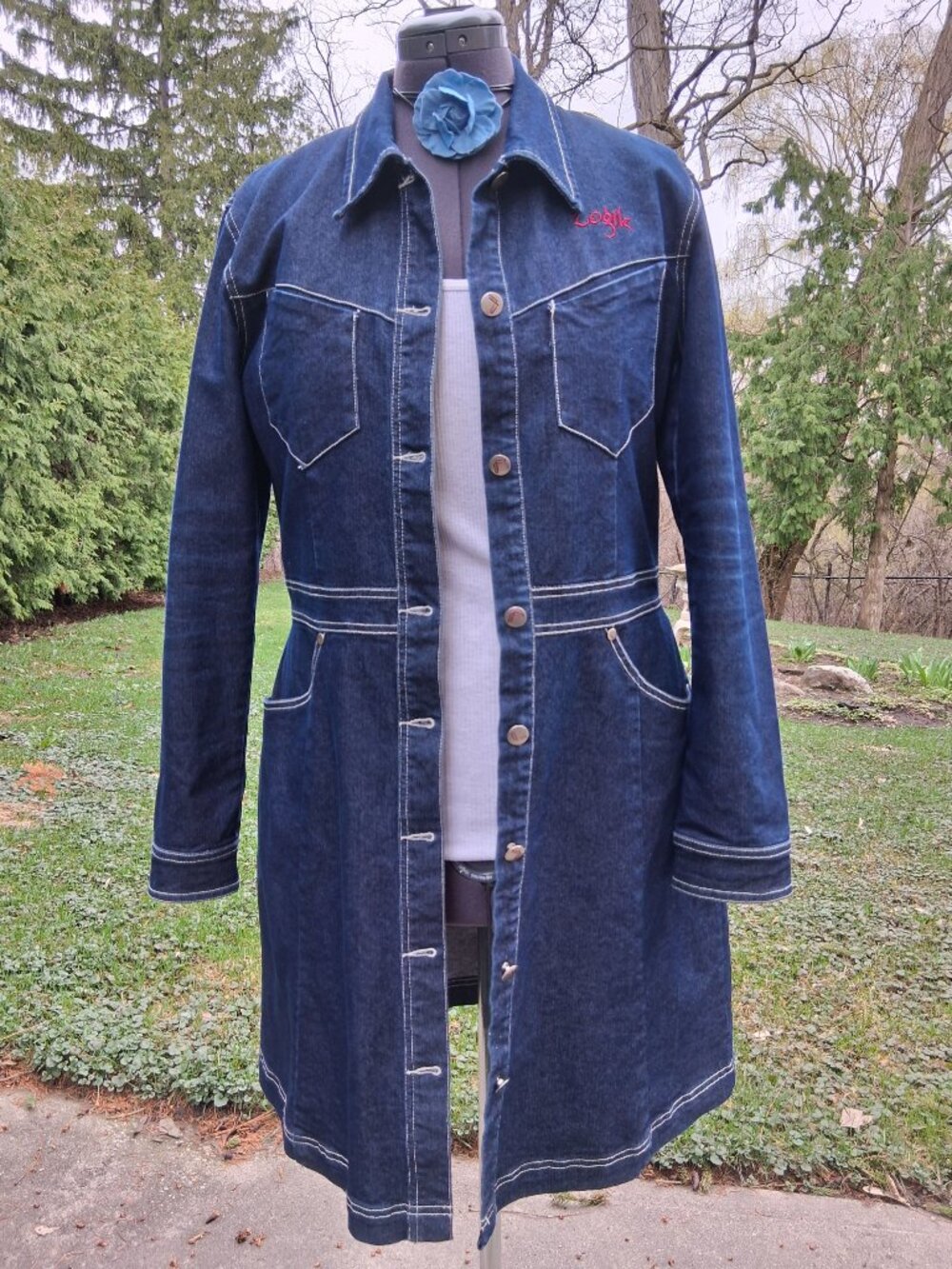 Women's Dark Blue Denim Button-Front Dress Jacket LOGIK Size Large - Picture 7 of 8